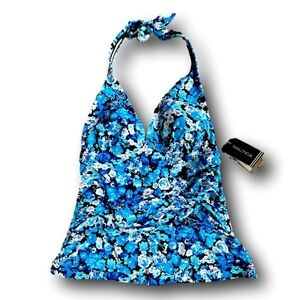 Nautica Shape Enhancing Slimming Blue Floral Halter Tankini